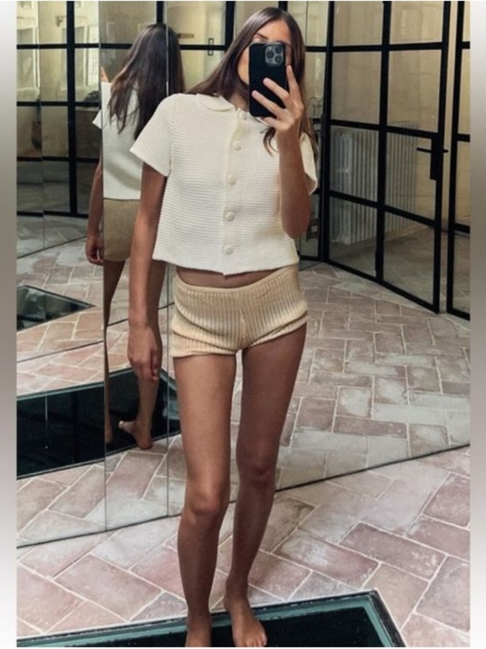 Cream Knit Ribbed Women’s Shorts